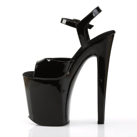 Pleaser Xtreme-809 8" Heel, 4" Platform Black Patent Platform Ankle Strap Sandal - Picture 5 of 5